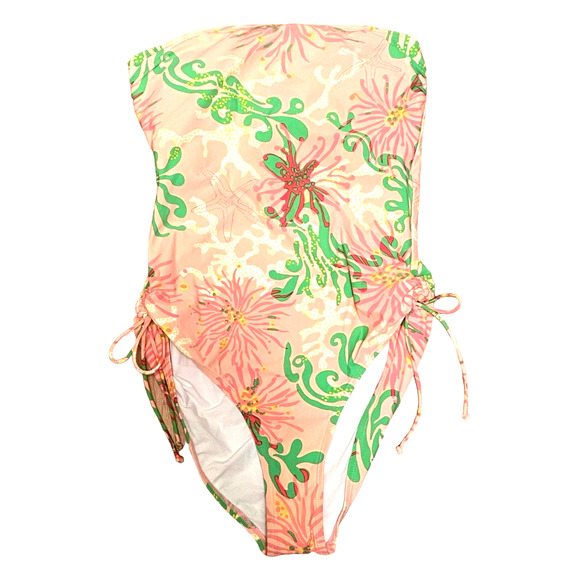 Lilly Pulitzer One-Piece Pink Swimsuit Adjustable‎ Ruched Side Ties High Cut Leg - Picture 1 of 11